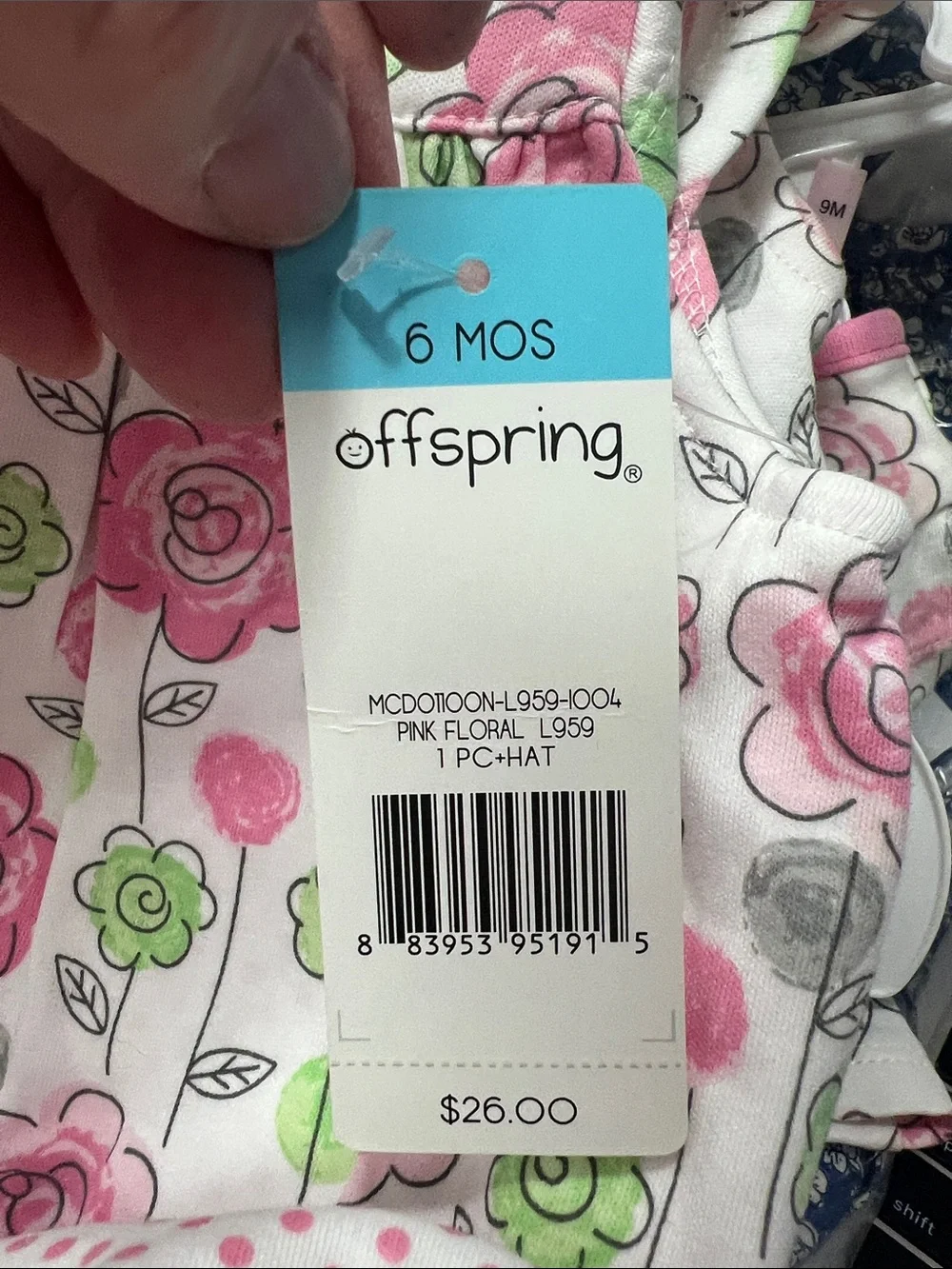 Offspring Pink & Green Floral Baby Dress with Hat NWT